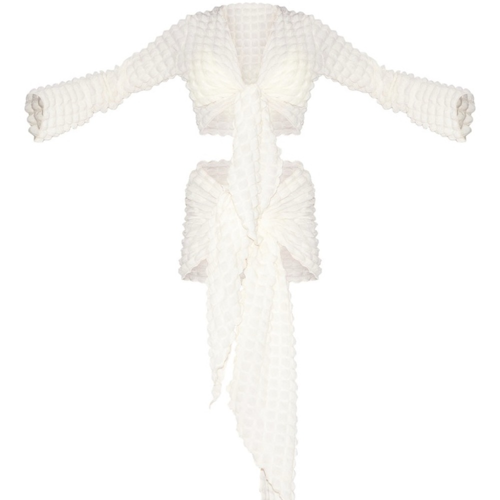 Elegant Cream White Bubble Textured Two-Piece Set
